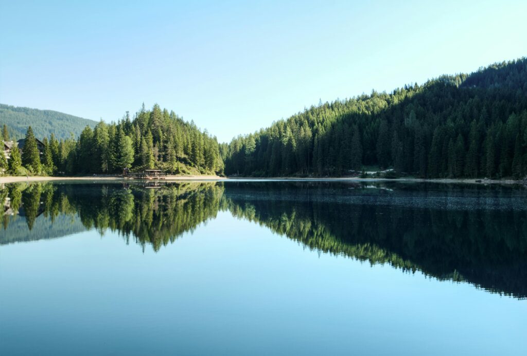 Calm lake in nature symbolizing mindful breathing