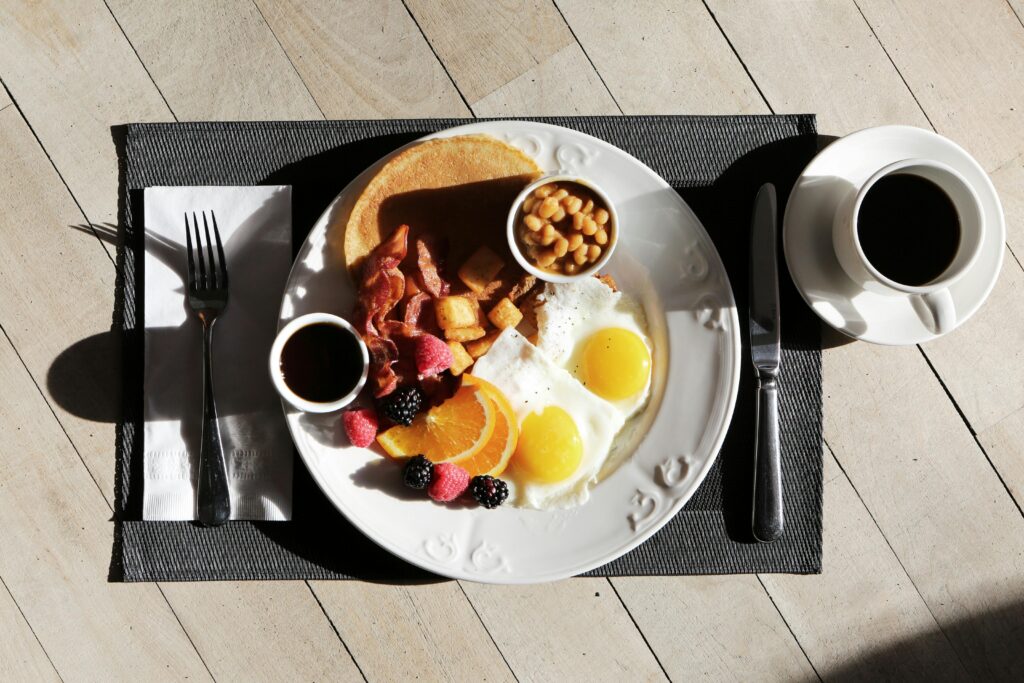 Nutritious breakfast on minimalist table for healthy habits